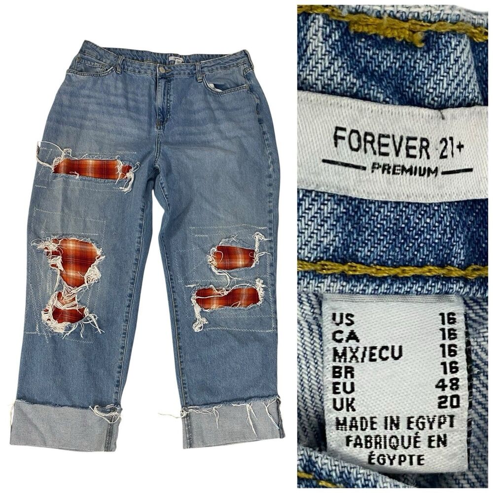 Forever 21 Jeans Womens Size 16 High Waisted Baggy Straight DIstressed Upcycled